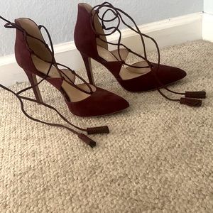Jessica Simpson Suede Burgundy Lace Up Heels.